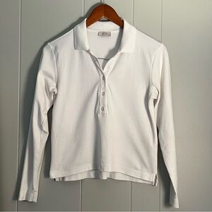 AYR Franny Long Sleeve White Pima Cotton Preppy Polo Golf Minimalist Shirt S